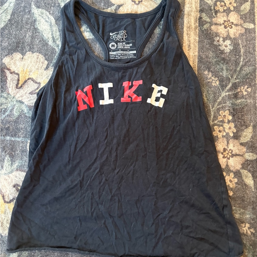 Nike Women's Black Tank Top with Red and White Logo